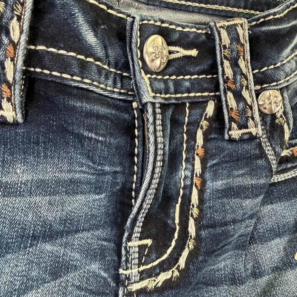 Miss Me Mid Rise Bootcut Jeans Dark Wash Embroidered Sequin Size 25x34 NEW